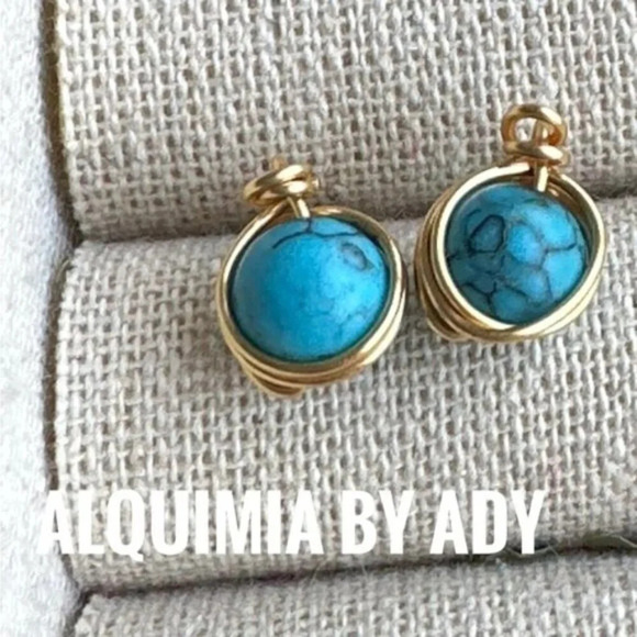 Minimalist colorful Turquoise dainty gold Halo colorful handmade earrings - Picture 1 of 7